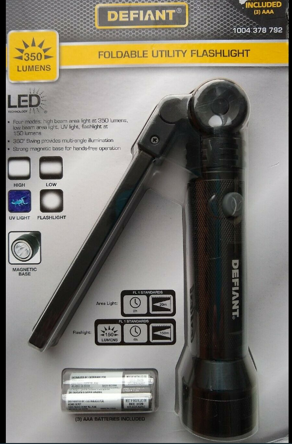 DEFIANT LED FOLDABLE FLASHLIGHT MAGNETIC BASE 3 AAA BATTERIES INCLUDED