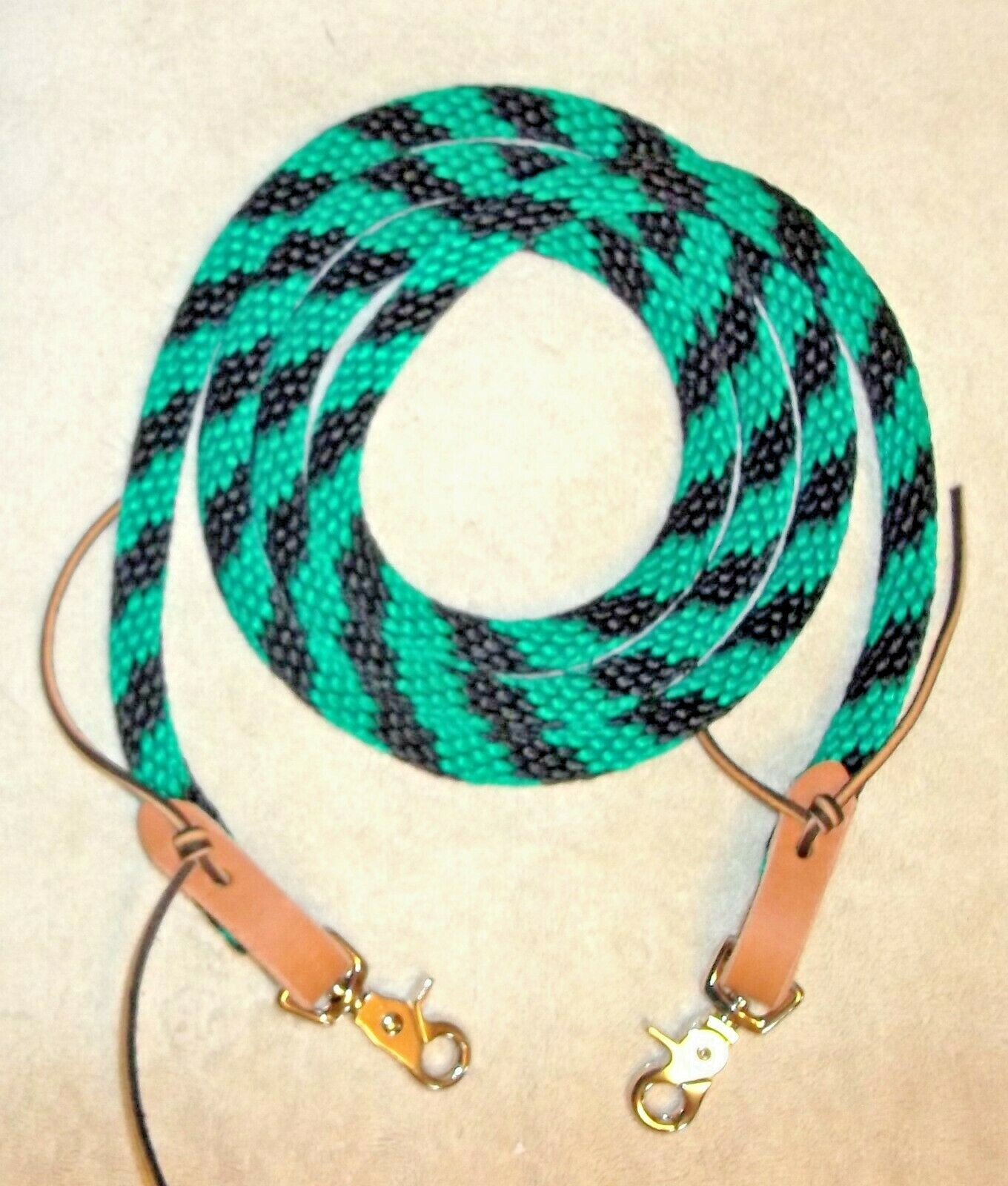 6' or 8' Reins Loop Rope Roping Rein Barrel Race Pony Single Trail green black