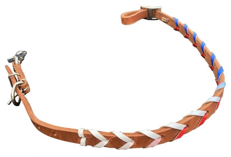 Showman Argentina Leather Red, White and Blue Laced Wither Strap