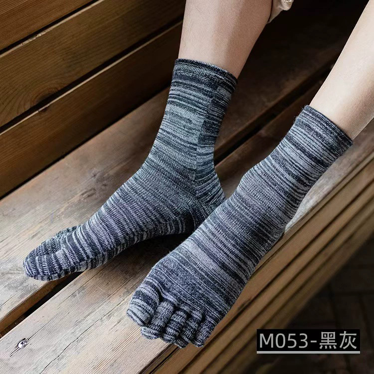 5Pack Men Crew Five Finger Toe Striped Design Solid Sport Calf Cotton Work Socks