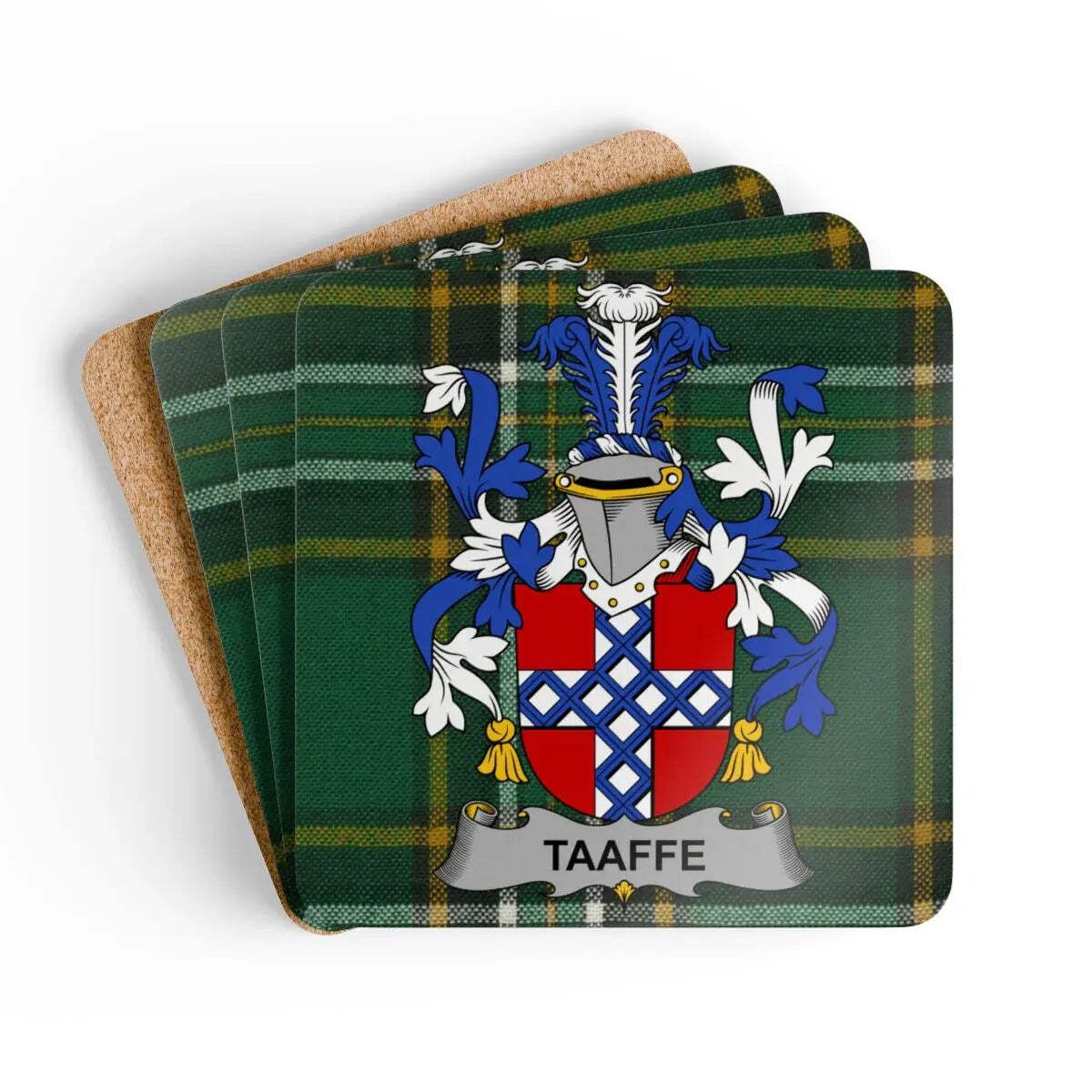 Taaffe Irish Family Crest Tartan Coaster Set