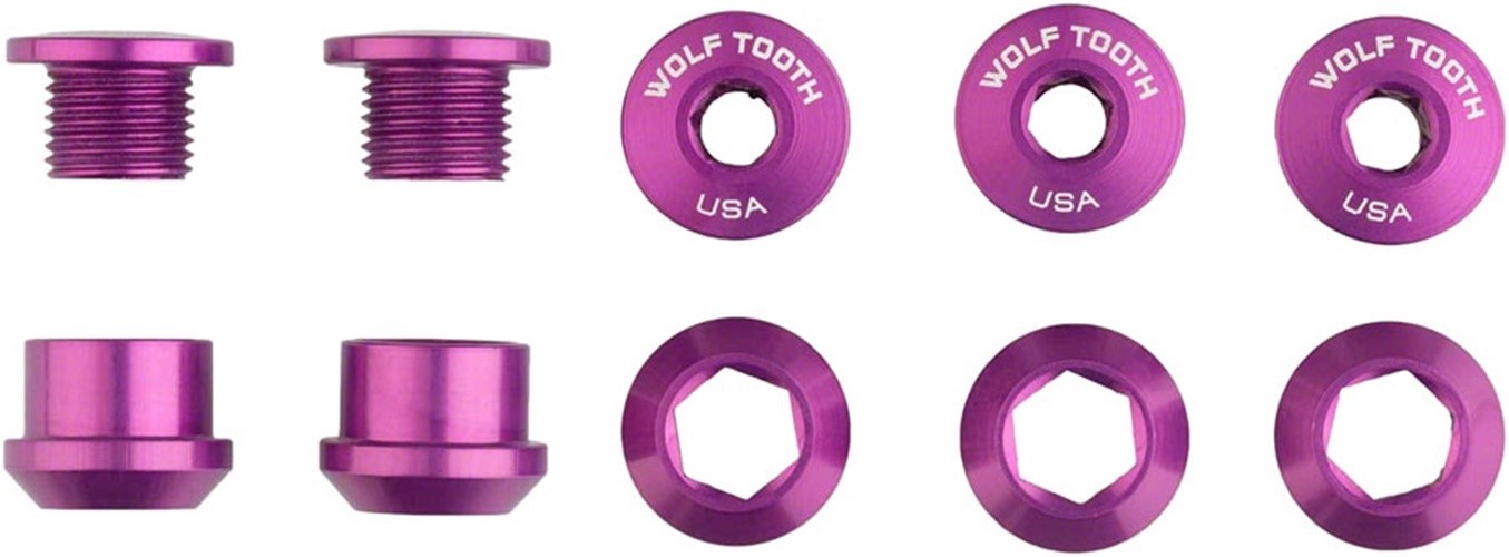 Wolf Tooth 1x Chainring Bolt Set - 6mm, Dual Hex Fittings, Set/5, Ultraviolet Pu
