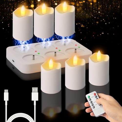 Rechargeable Tea Lights Candles with Remote Timer, 2" x 2.1" 6 pack White
