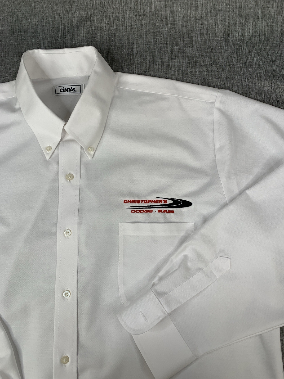 Dodge Ram Oxford Button Down Long Sleeve White Mens Cintas Sz 17.5 in