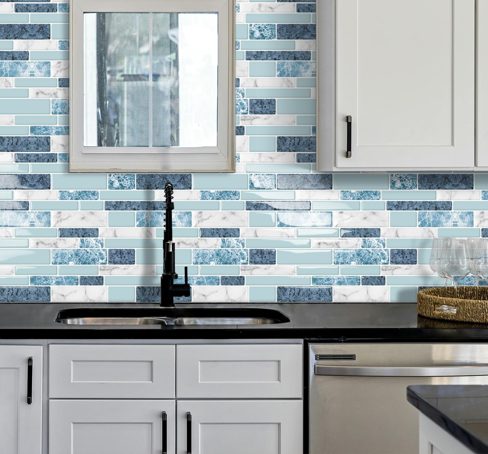 Peel and Stick Backsplash 3D Self Adhesive Wall Tile Blue 10 Sheet
