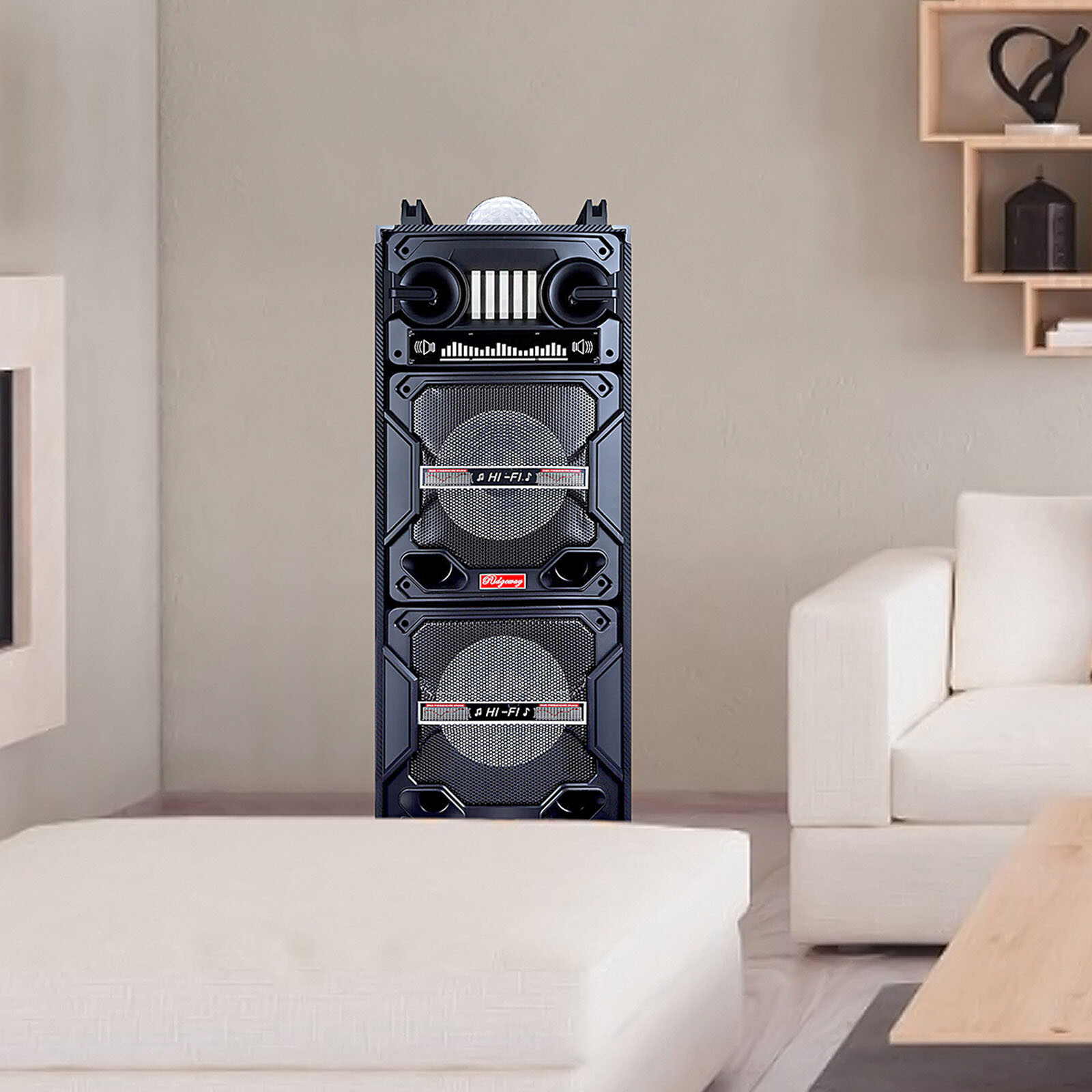 4,500W Bluetooth Speaker Rechargable Dual 10" Woofer Party FM Karaok LED AUX Mic