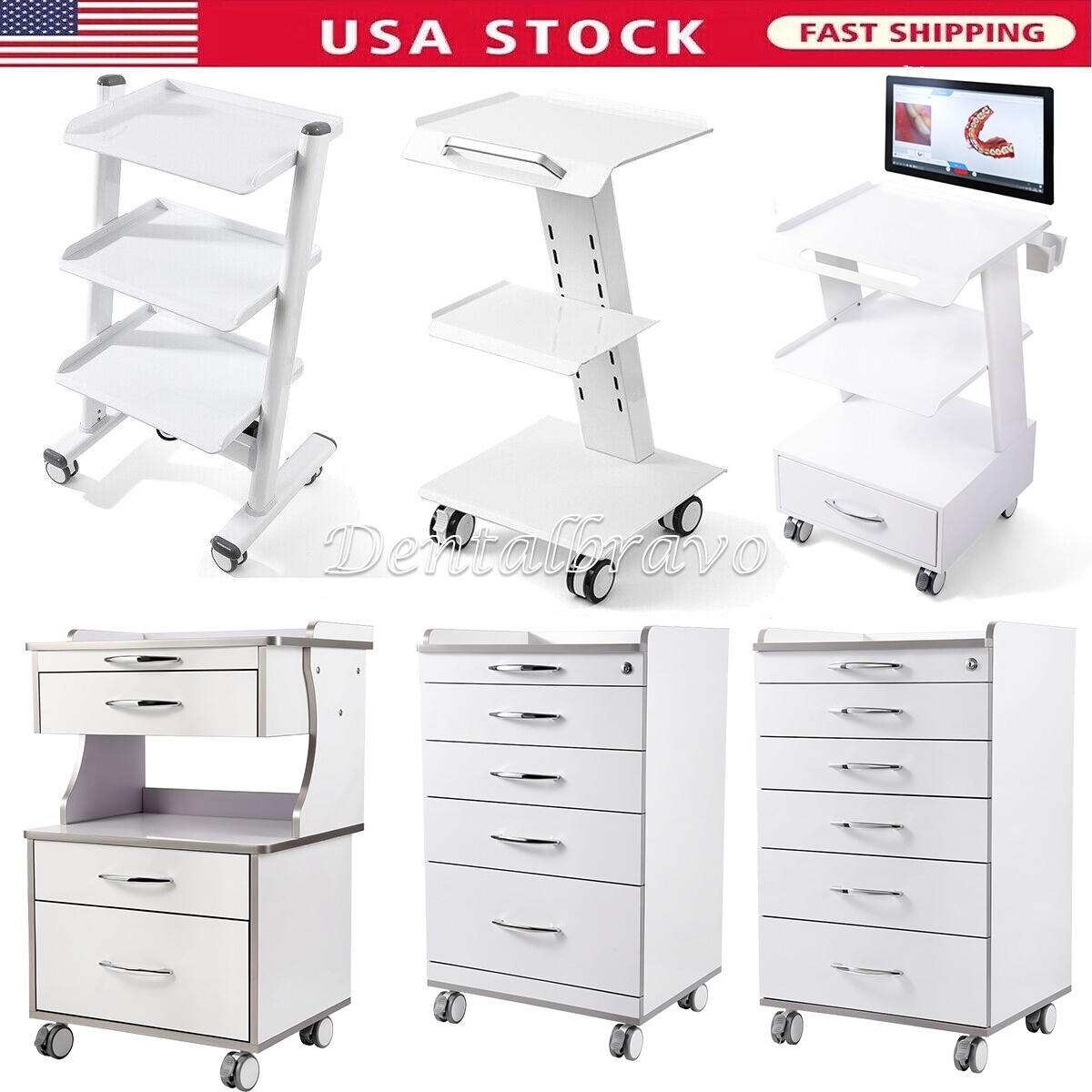 Dental Mobile Utility Cart Storage Cabinet Drawers /Three Layer Medical Trolley