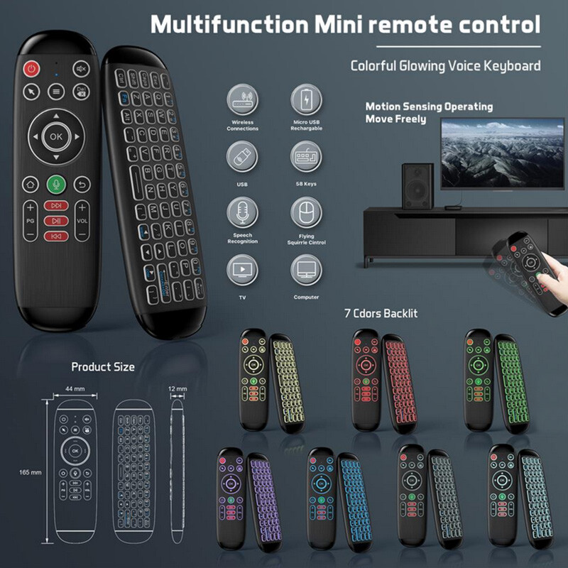 Mini Fly Air Mouse 7-Color Backlit Universal Wireless Keyboard Voice Remote