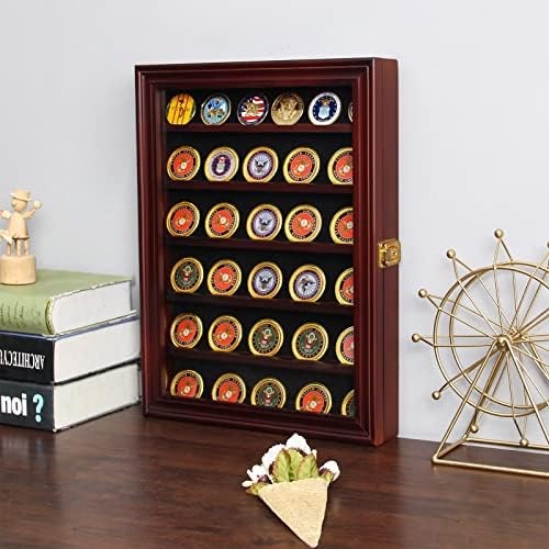 Military Challenge Coin Display Case Lockable Cabinet Rack Holder Large-Cherry