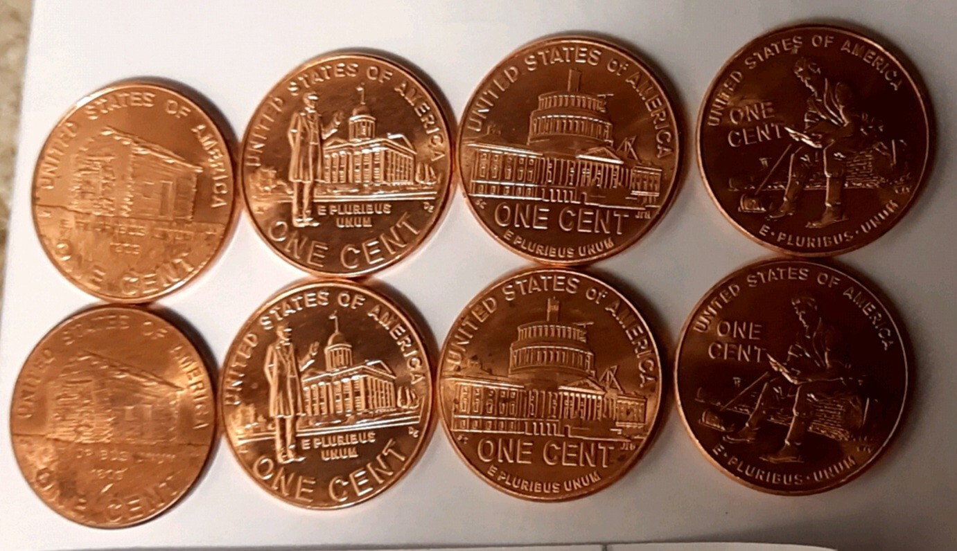 Complete Set 8 PCS Lincoln 2009 Cent Penny P & D Mint, Uncirculated. 1 Year Only