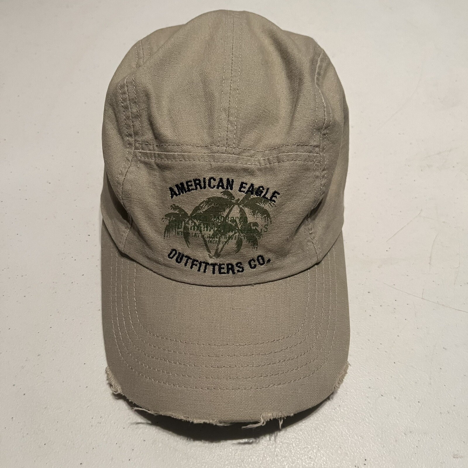 American Eagle Distressed Hat Kids Beige StrapBack Cotton Baseball Logo AE Y2K
