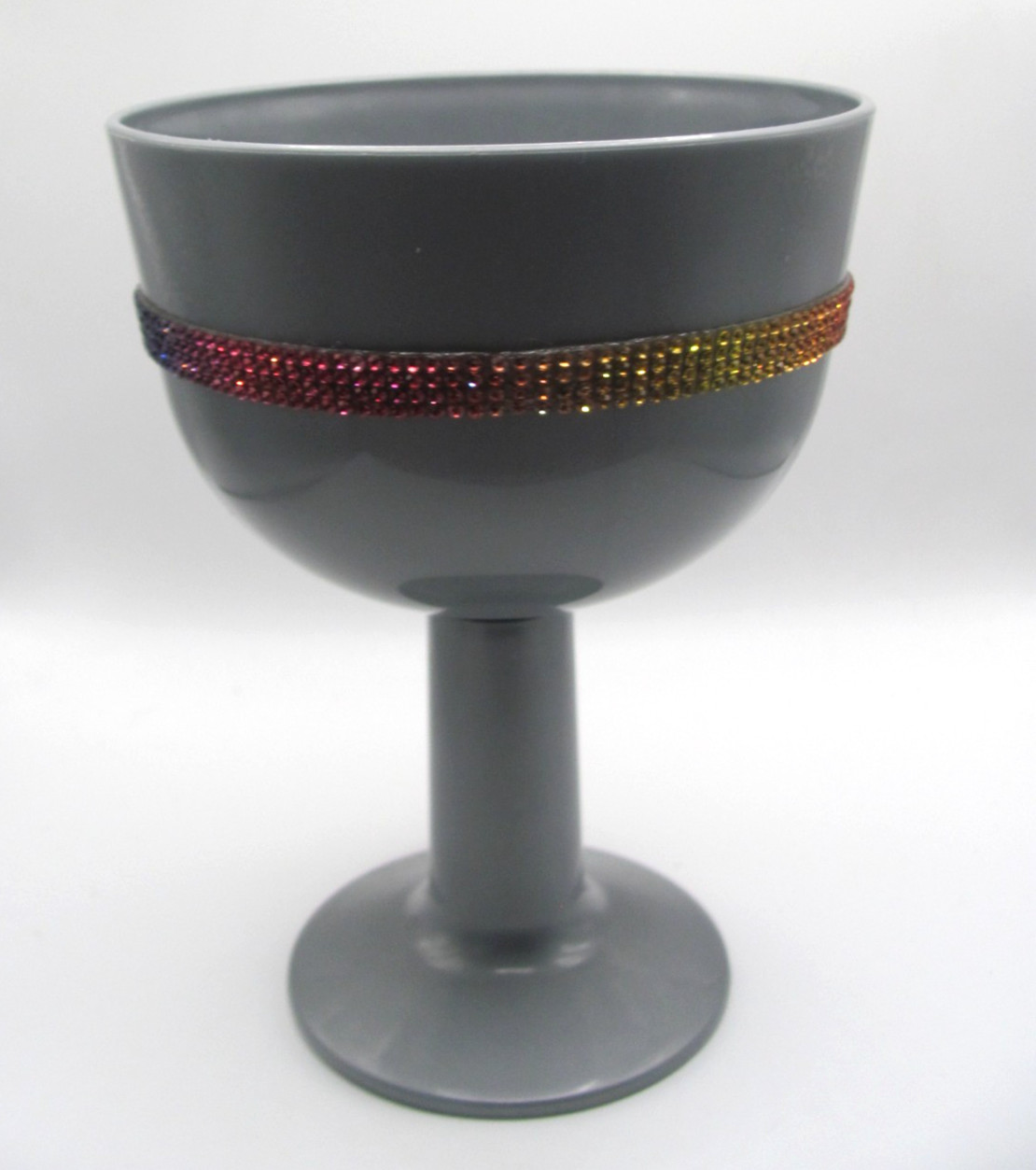 HAND DECORATED (W/ RHINESTONES) GRAY GOBLET (MARDI GRAS THROW)