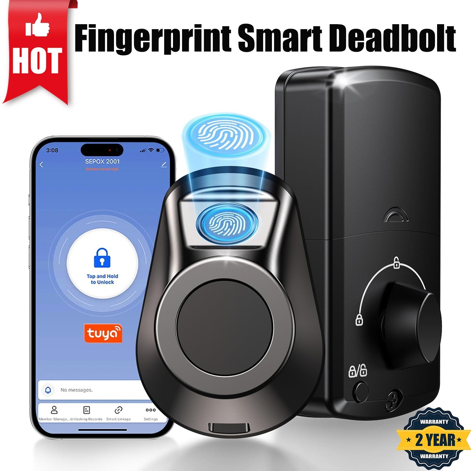Compact Smart Deadbolt, 5-in-1 Keyless Entry Door Lock with Fingerprint, App ,c