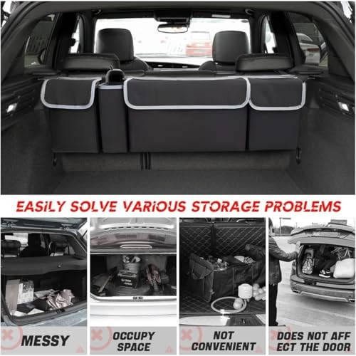 Car Trunk Organizer, Auto Waterproof Sturdy Backseat Hanging Large Black