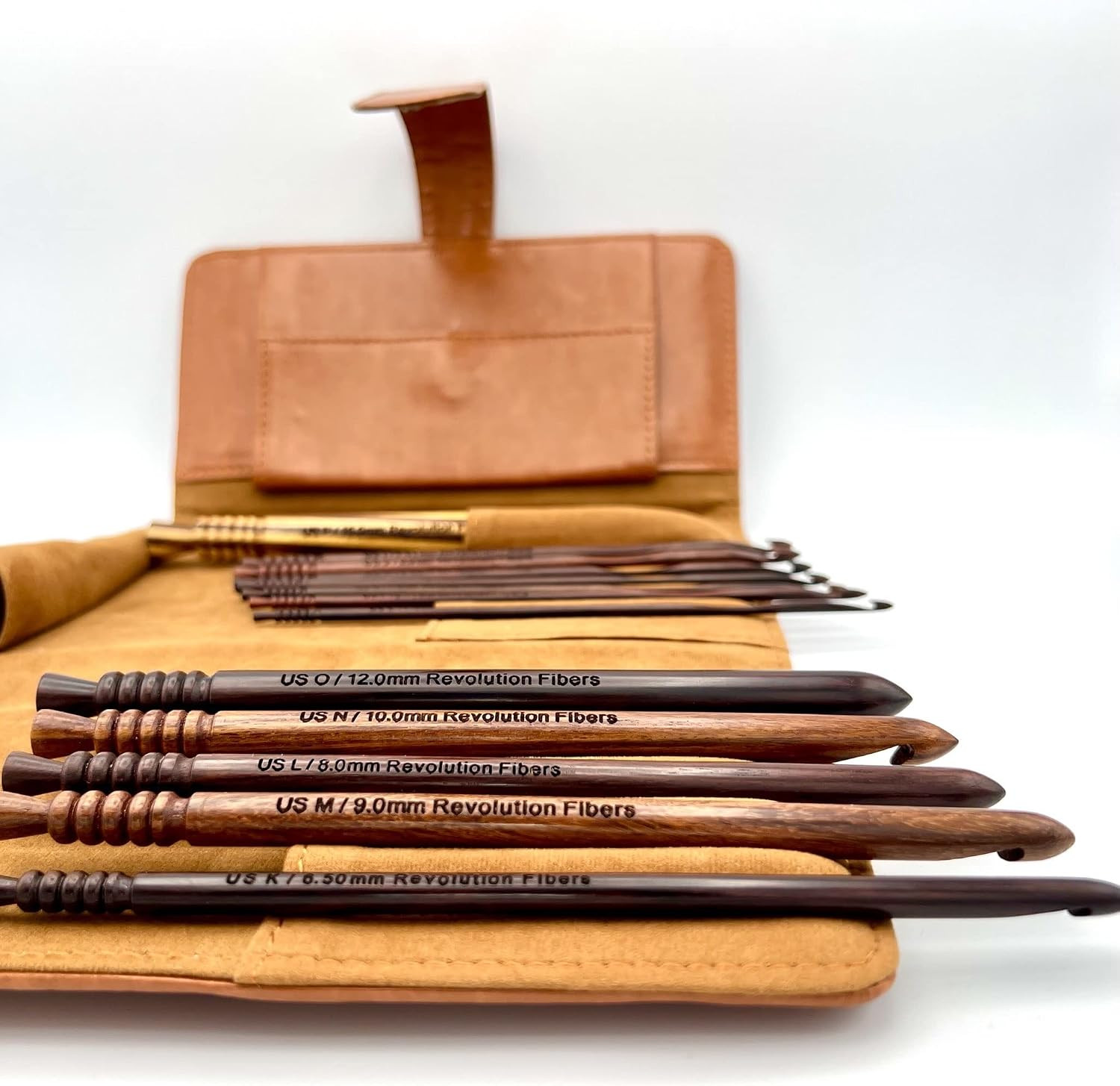 Premium Rosewood Crochet Hooks Set with Leather Case - Sizes E to P