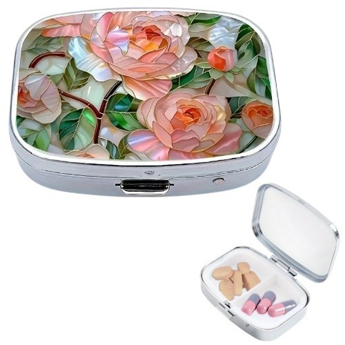 Rose Gold Metal Pill Box Double Compartment Travel Pocket Portable Size