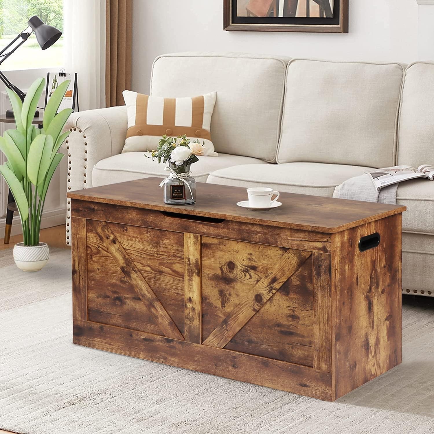 39.4" Storage Chest, Wooden Bench, Large Trunk Rustic Brown