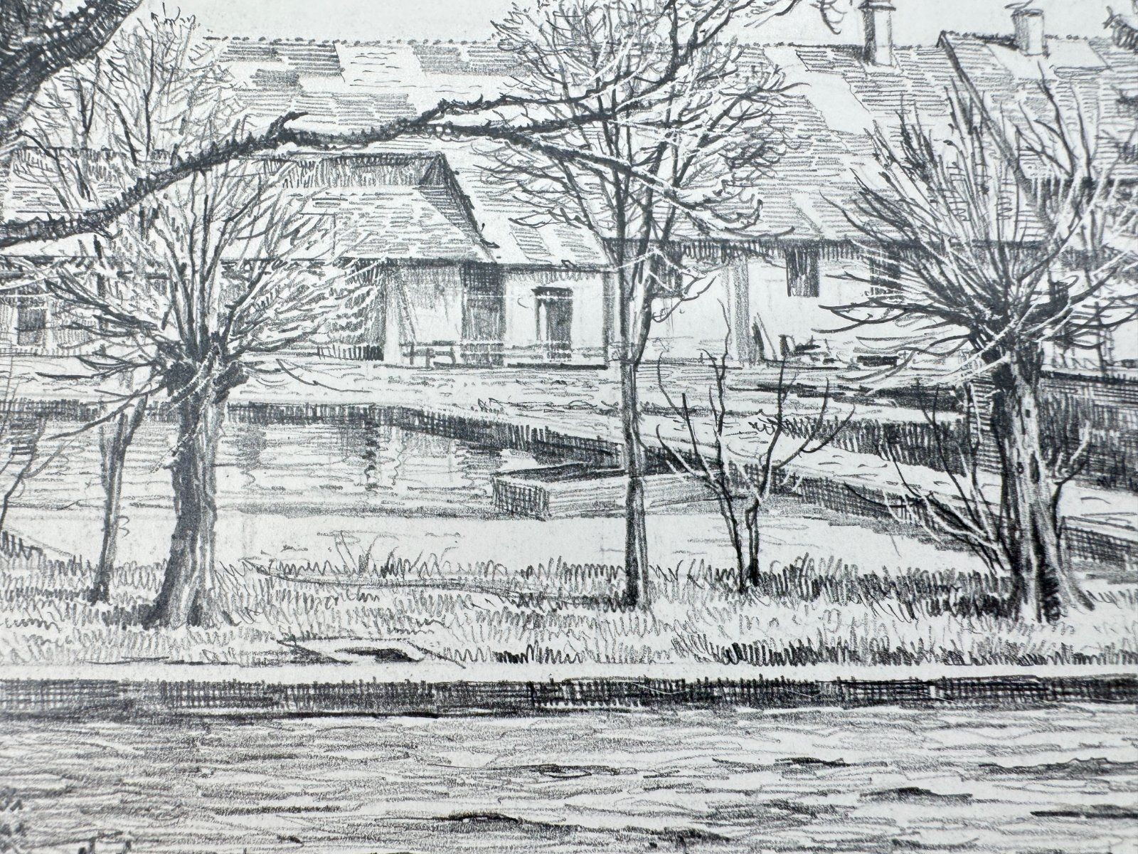 * HEINZ WEHLISCH DRAWING AT THE WORM MUNICH VIEW SIGNED