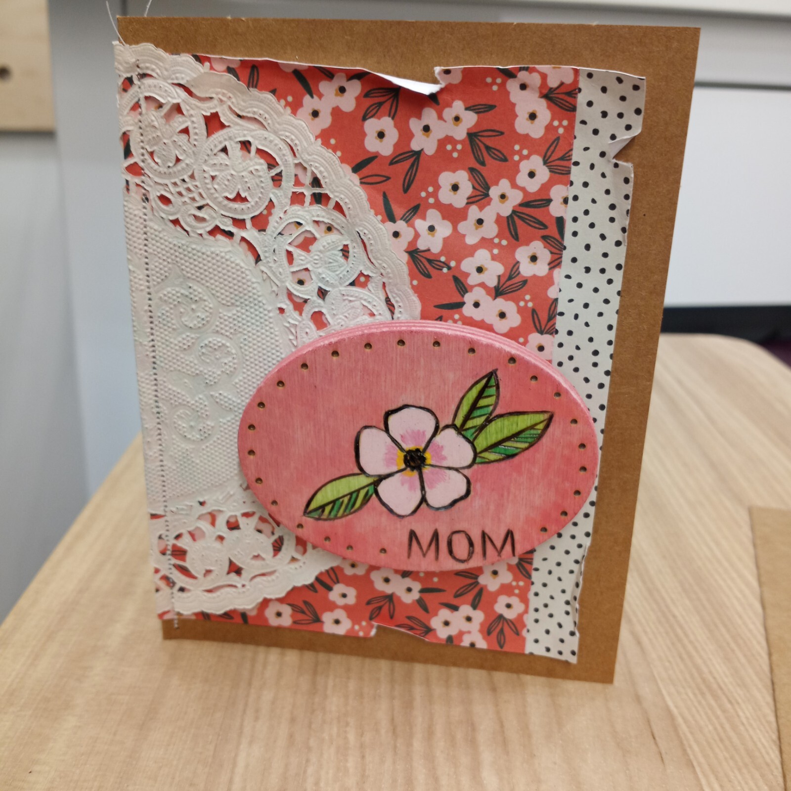 Pretty Mom Mother's Day Greeting Card Gift Card Holder envelope  Wood Burned