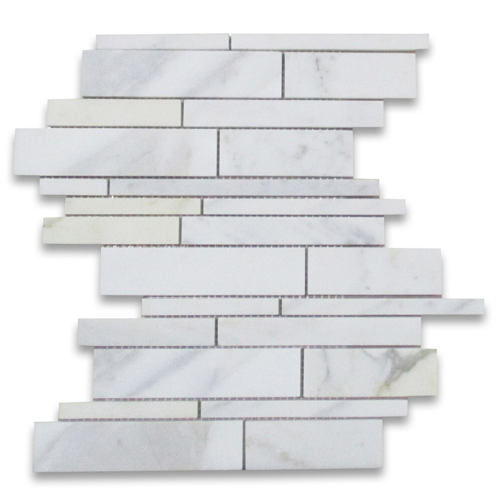 L78XH Statuary White Marble Random Strip Modern Brick Mosaic Tile Honed