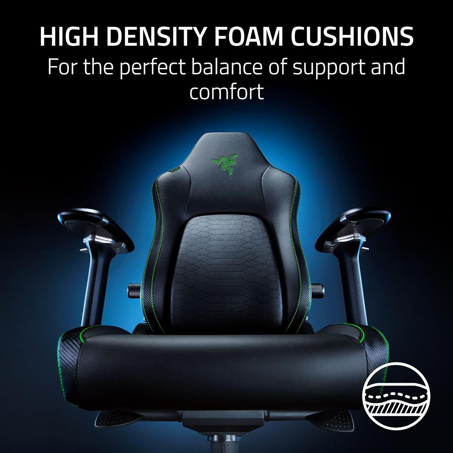 Razer Iskur V2 EPU Leather Adaptive Lumbar Support Gaming Chair | Black & Green
