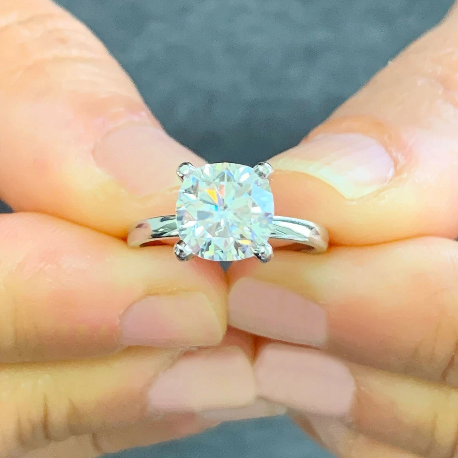 Certified Natural 1.5ct F/VS1 Round White Diamond 14K White Gold Solitaire Ring