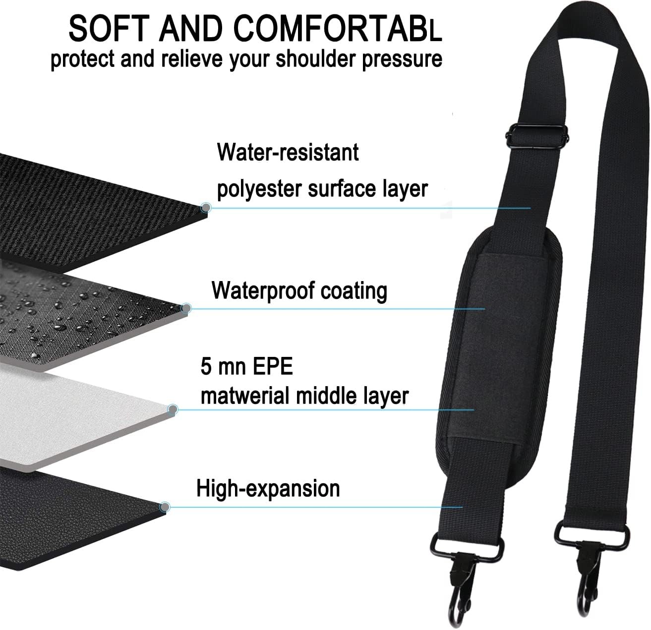Askuko Shoulder Strap 56 Inch, Universal Adjustable Belt Black