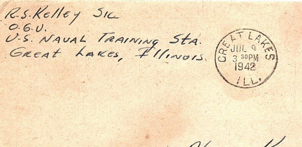 1942 WWII GREAT LAKES IL U.S NAVAL TRAINING STATION RS KELLEY S1C ENVELOPE Z6885