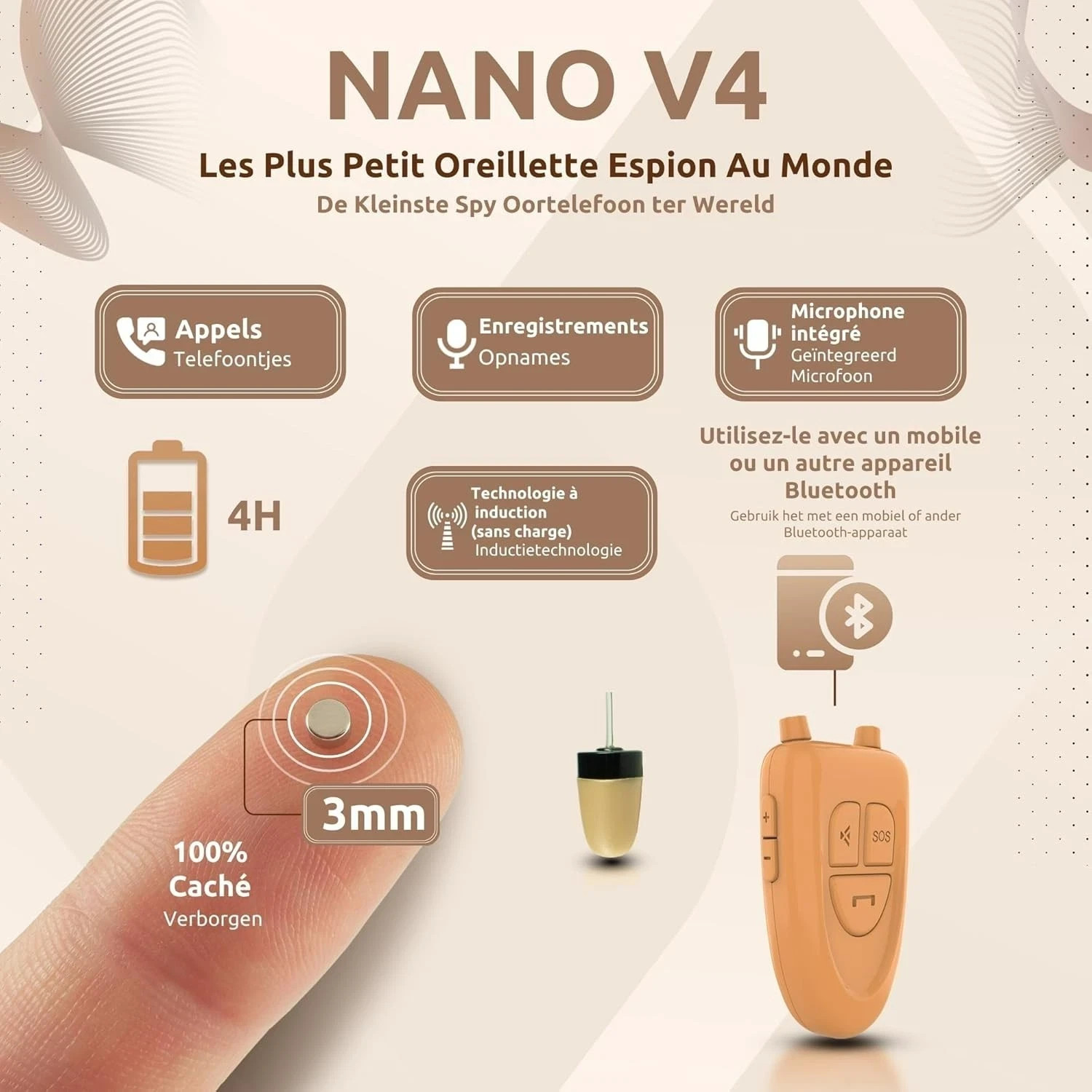 360 invisible Nano Spy Earpiece Set 2026 Bluetooth Micro Wireless In-ear Earbud