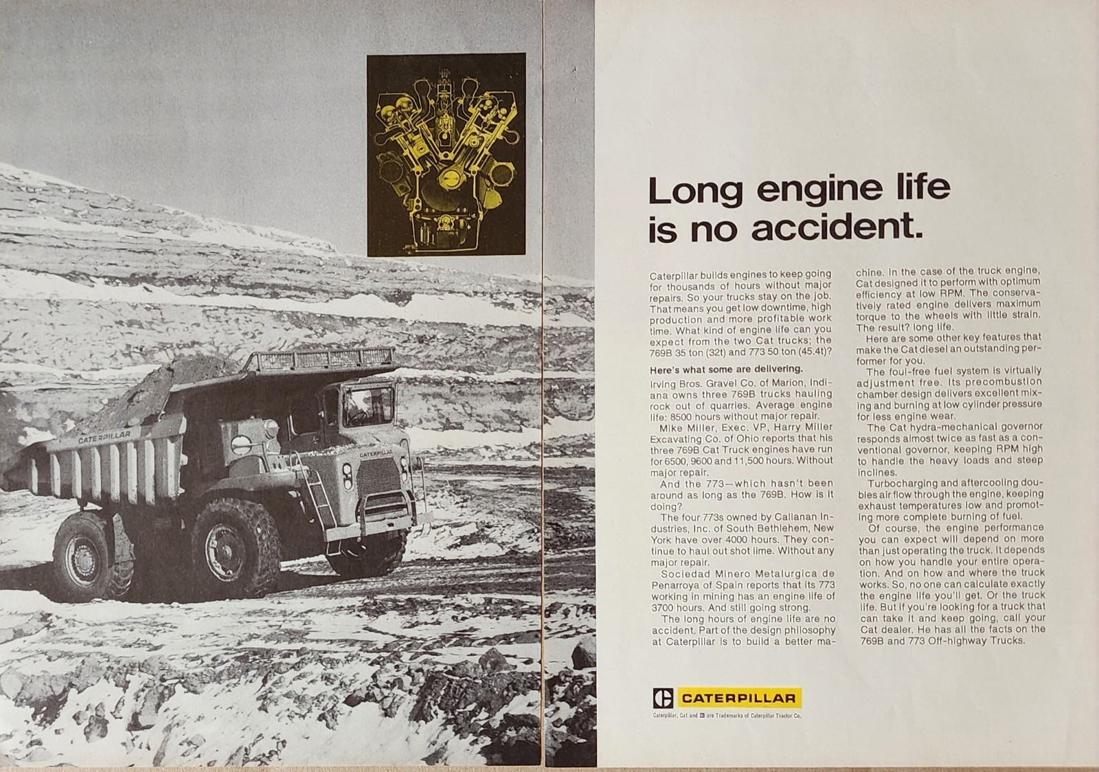 Caterpillar Truck Construction Picture Magazine Ad Original Vtg Wall Art Decor