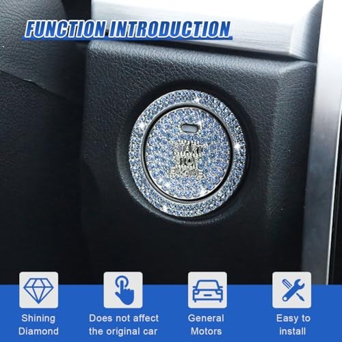 Bling Car Engine Start Ring Sticker, Anti-Scratch Auto Key Ignition Button Blue