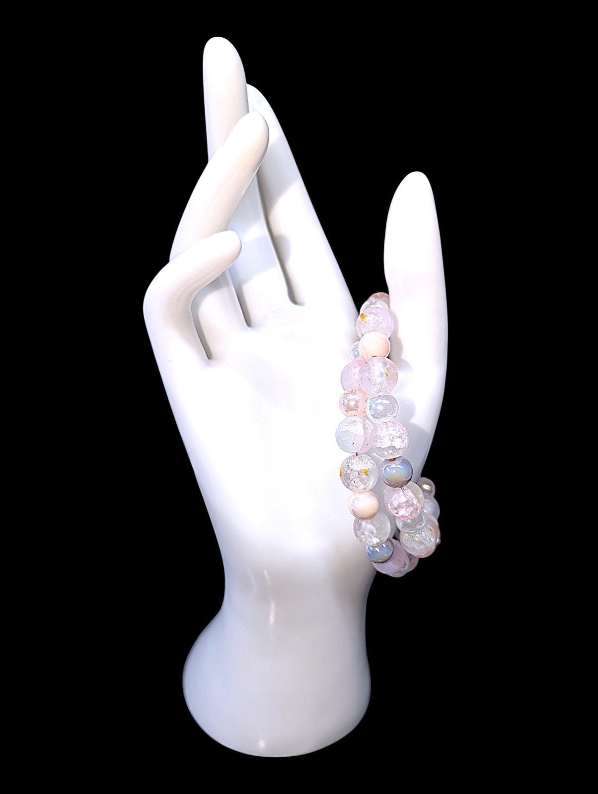 Princess Bracelet with pastel pink, purple and clear glass beads with gold accen
