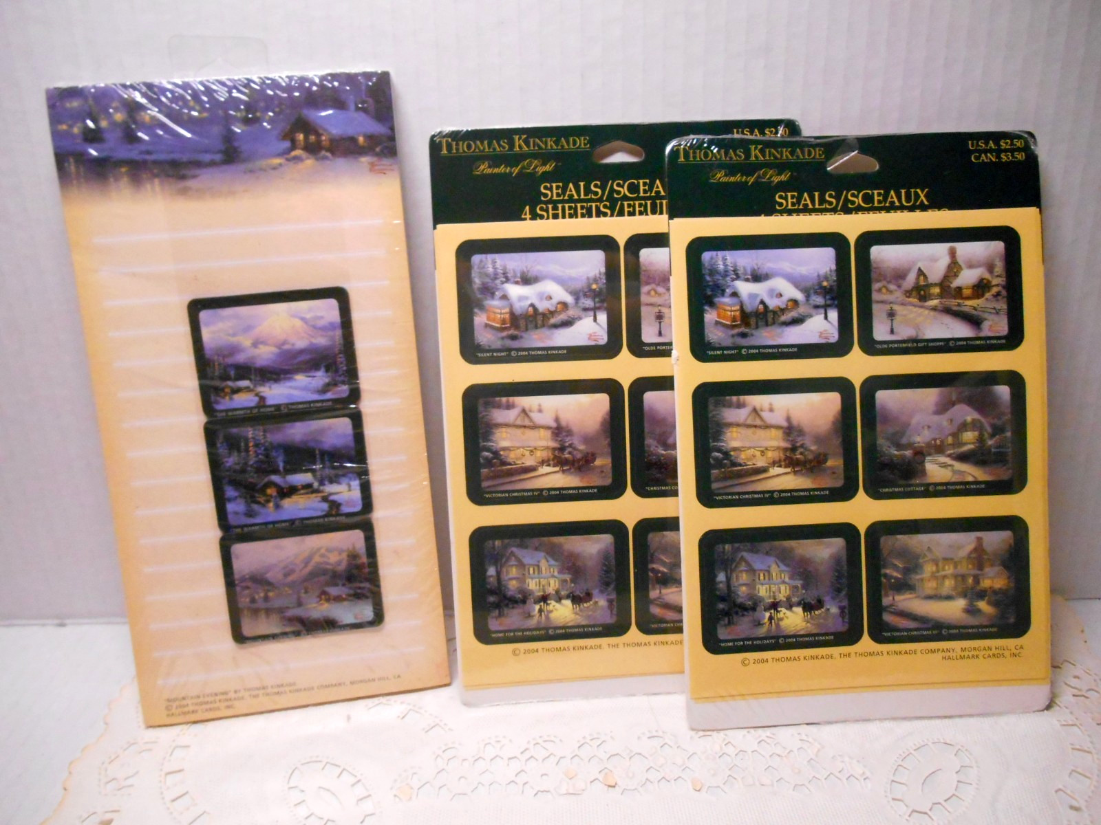 VTG 2004 THOMAS KINKADE Memo Note Pad Fridge Magnets & Christmas Sticker Lot