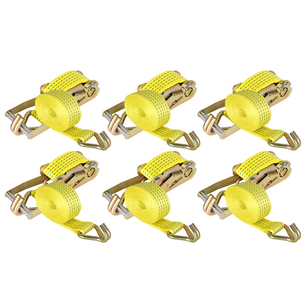 6-Pack 2" x 15' 5000 lbs Ratchet Straps With J Hook Heavy Duty Tie Downs