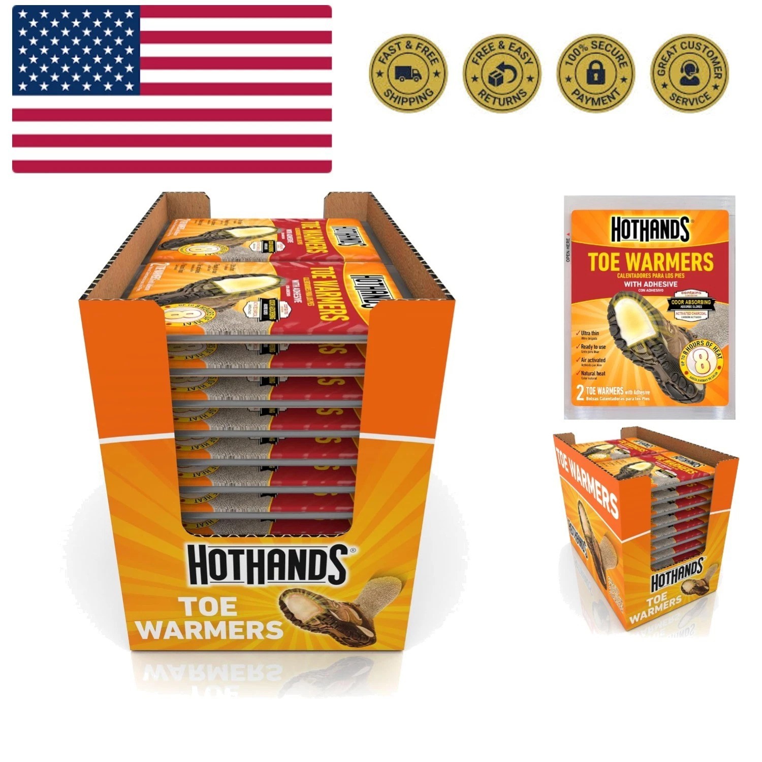 Toe Warmers - Long Lasting, Odorless, Air Activated - Up to 8 Hours of Heat -...