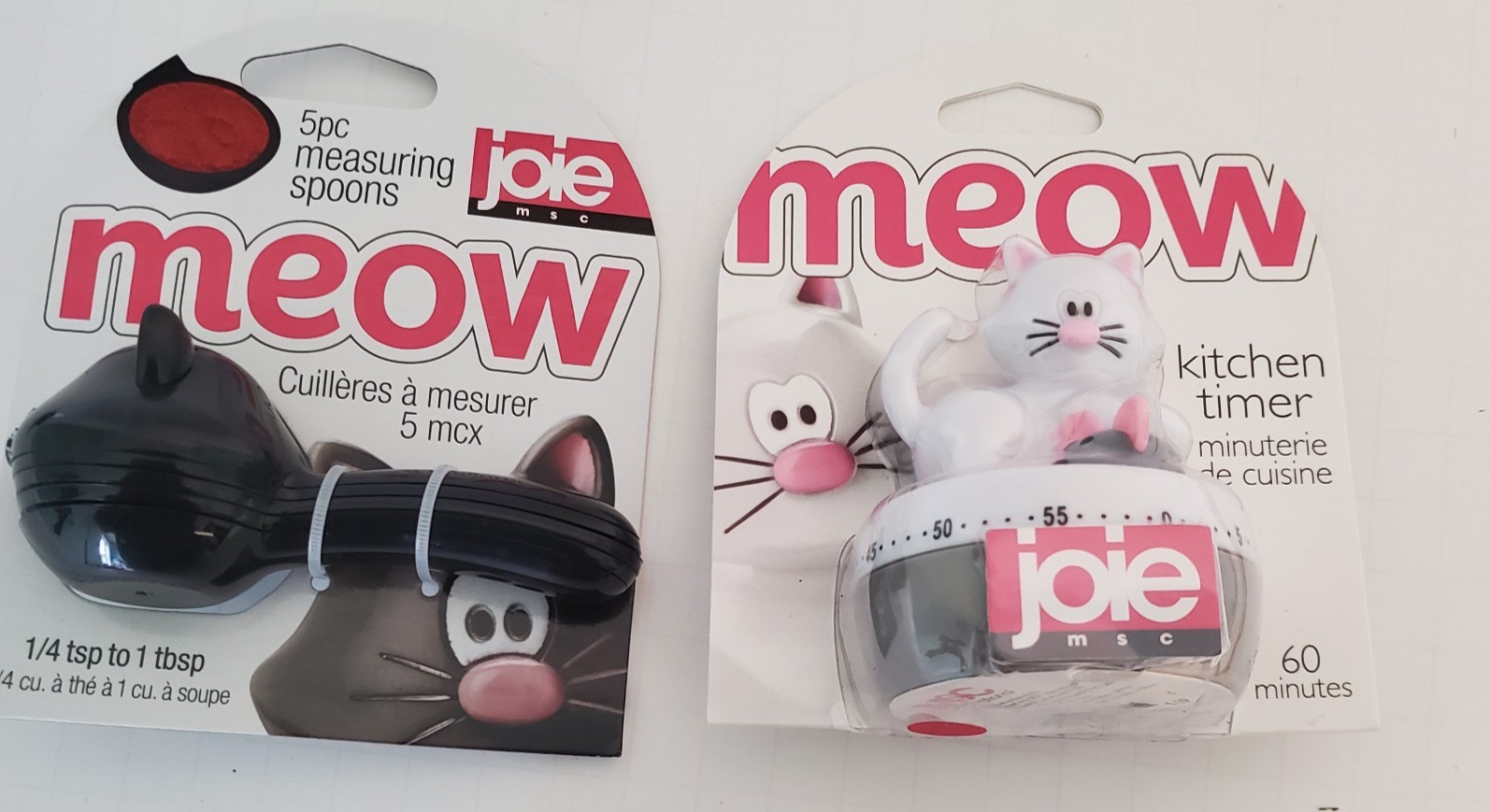 Joie MSC Meow Cat And Mouse 60-Min Kitchen Timer & 5pc Measuring Spoon New