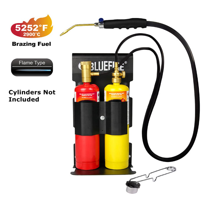 BLUEFIRE Oxypropane Welding Torch Kit w/ Flint Lighter, Rack for Brazing & HVAC