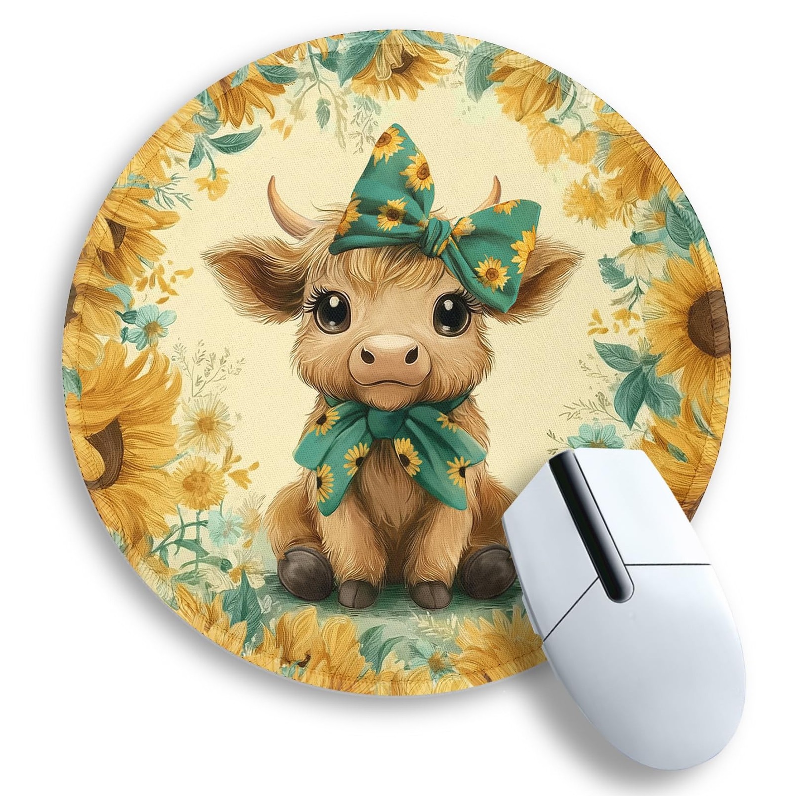 Gctriki Highland Cow Mouse Pad for Desk, Funny Round Mousepad for Laptop Gami...