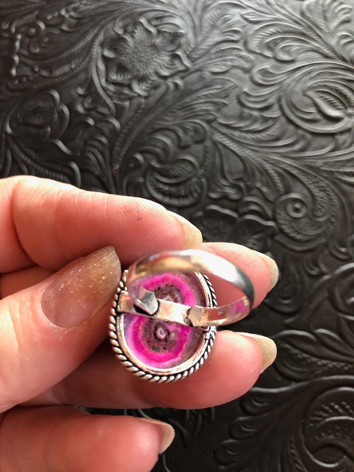 Artisan Pink Solar Quartz Ring Rope Bezel Size 8