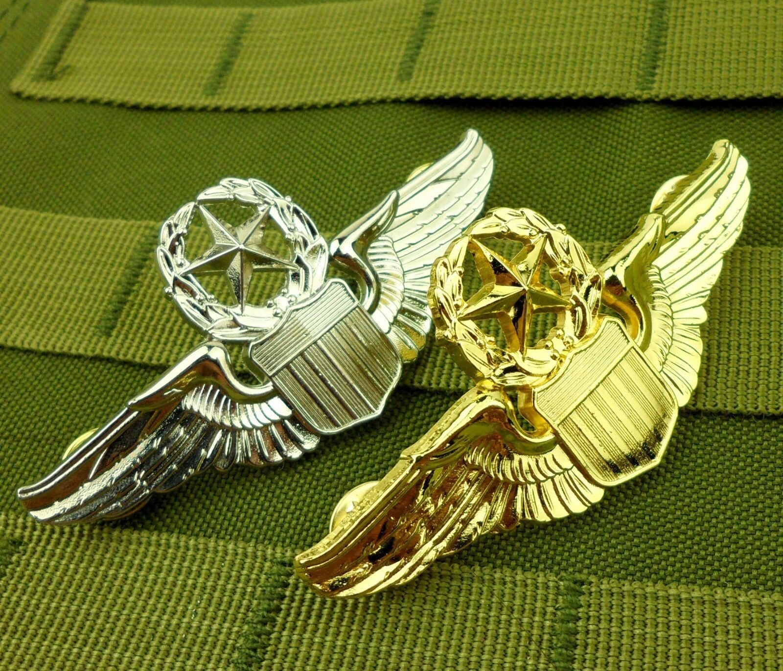 TWO MILITARY USAF MASTER AVIATOR WINGS BADGE WWII US COMMAND PILOT BADGE PIN