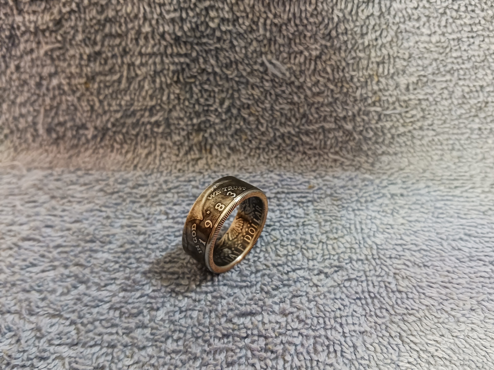 1983 Kennedy Half Dollars  size 12 coin ring  handmade mixed metals (C)