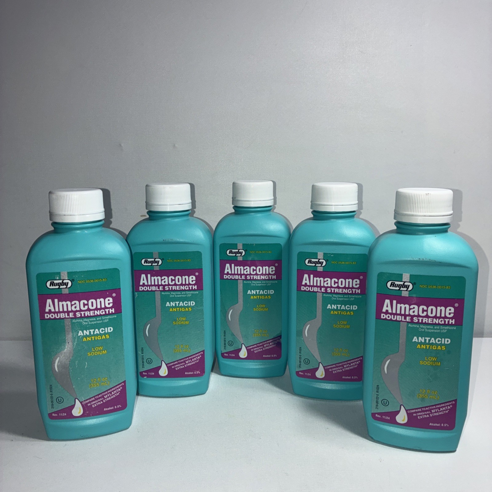 Lot Of 5 Sealed Rugby Almacore Antacid Anti Gas 12 Fl Oz Each