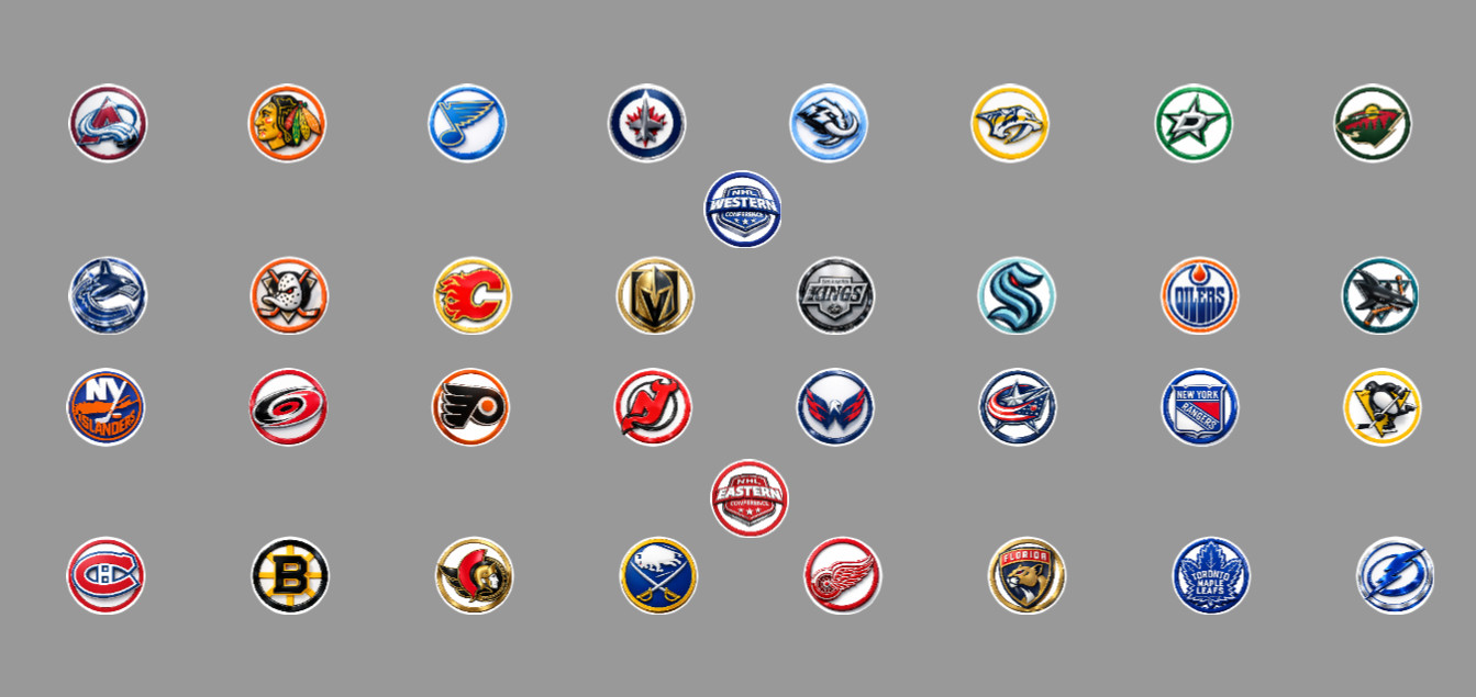 Handcrafted Hockey Team Magnets 1" FULL SET/ALL 32 TEAMS.  For Fan Standings