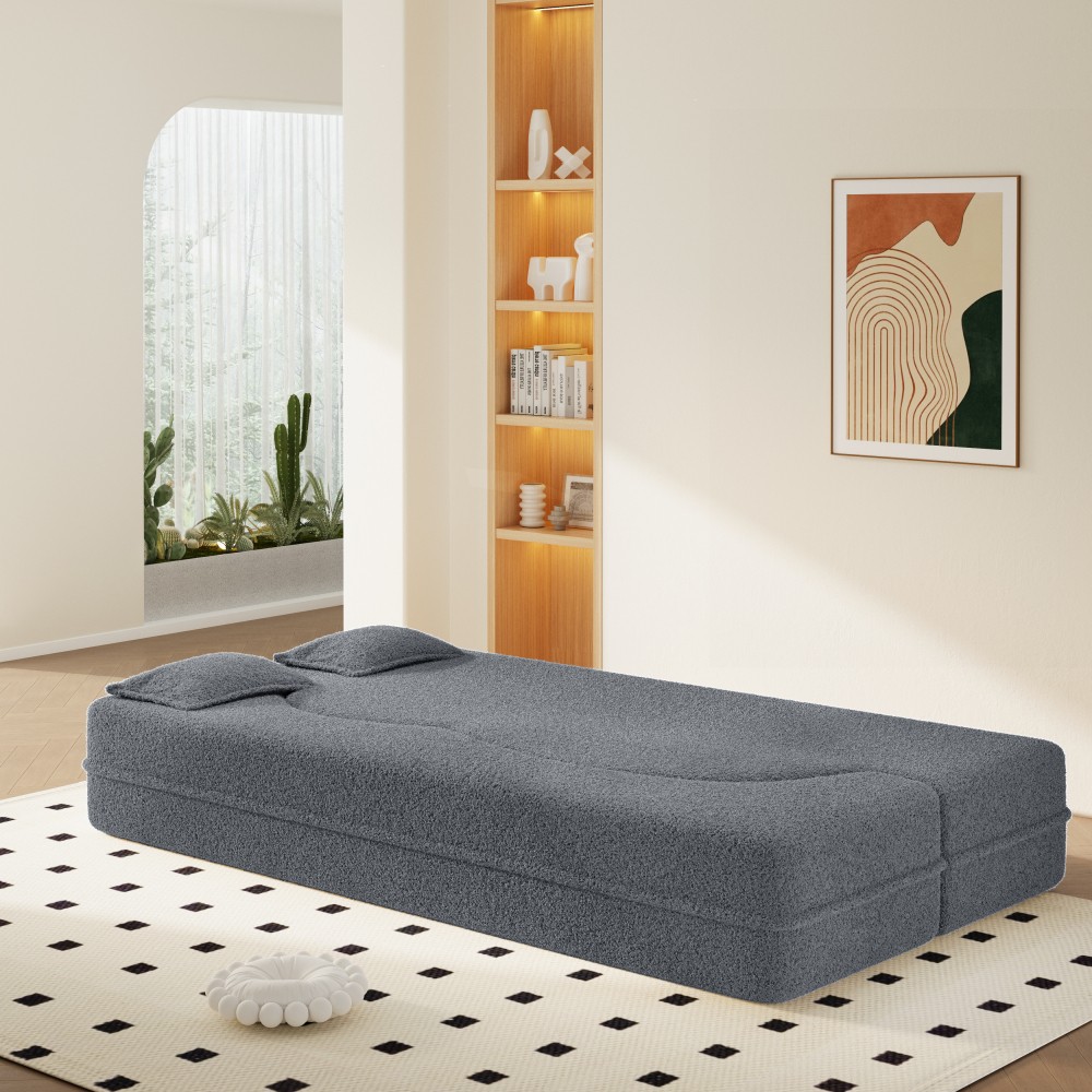 Convertible Floor Sofa Bed Twin Size w/ 2 Pillows, No Assembly, Dark Grey