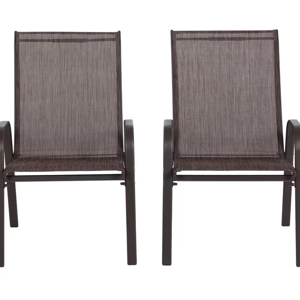 2-Piece Steel Patio Brown Chairs, Outdoor Camping Chairs with Breathable Textile
