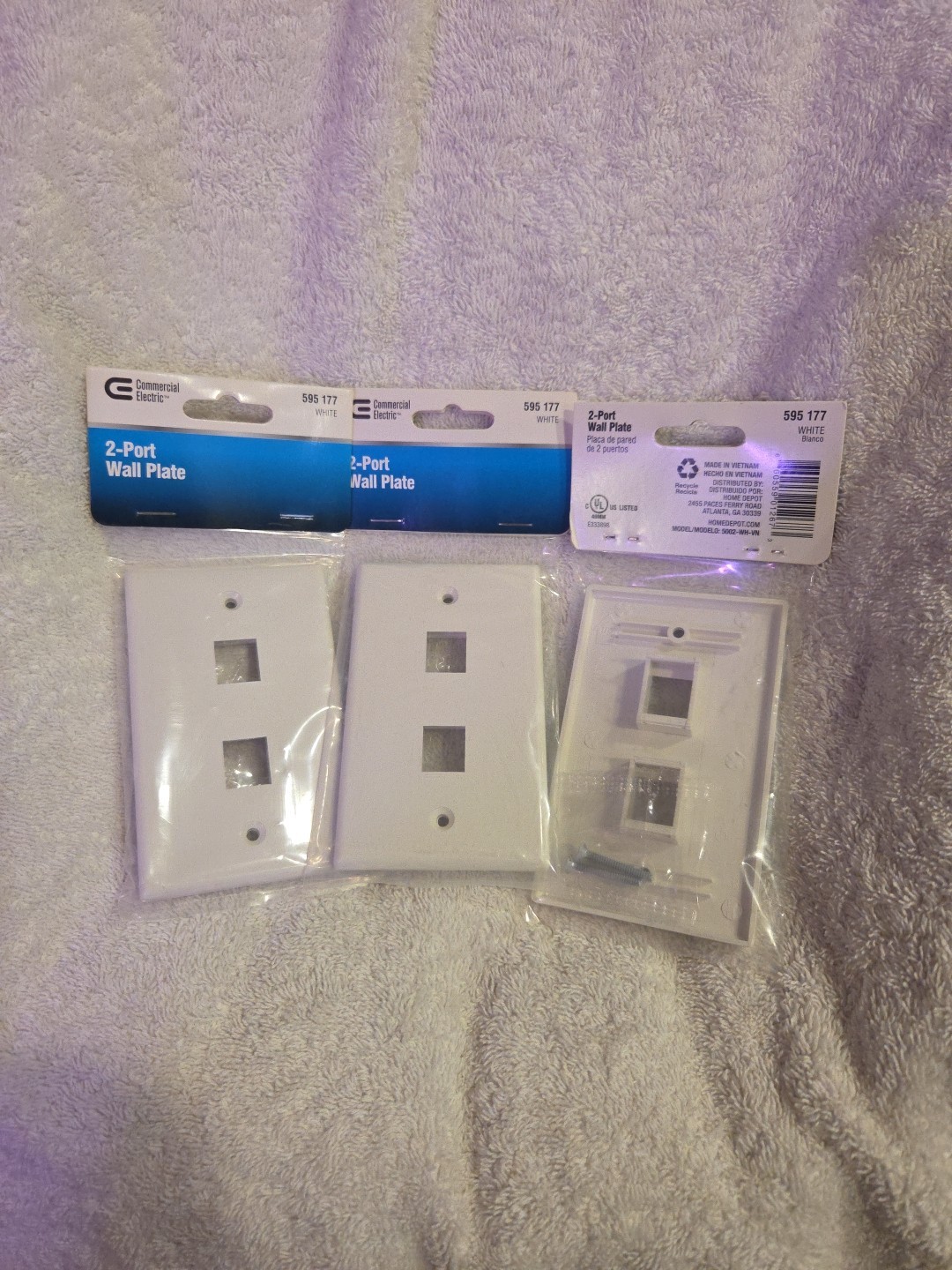 Commercial Electric 2-Port Wall Plate, 595 177, White, NEW, LOT OF 3