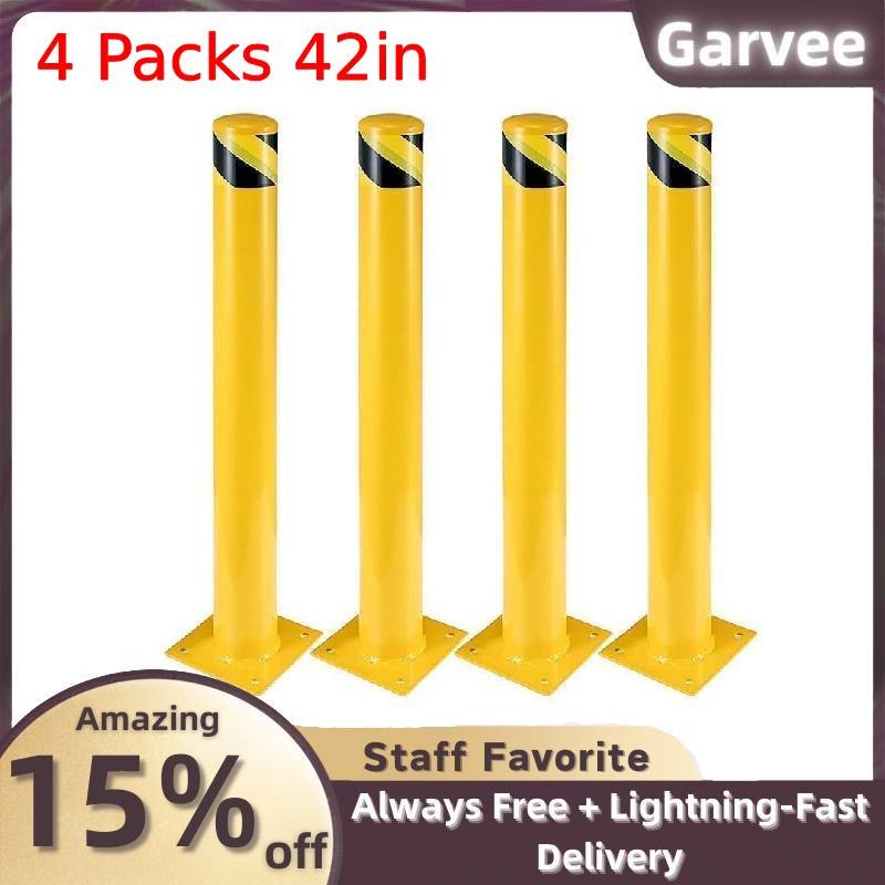 42in Steel Safety Bollard Post 4.5in Diameter 8 Anchor Bolts 4 Packs Driveway