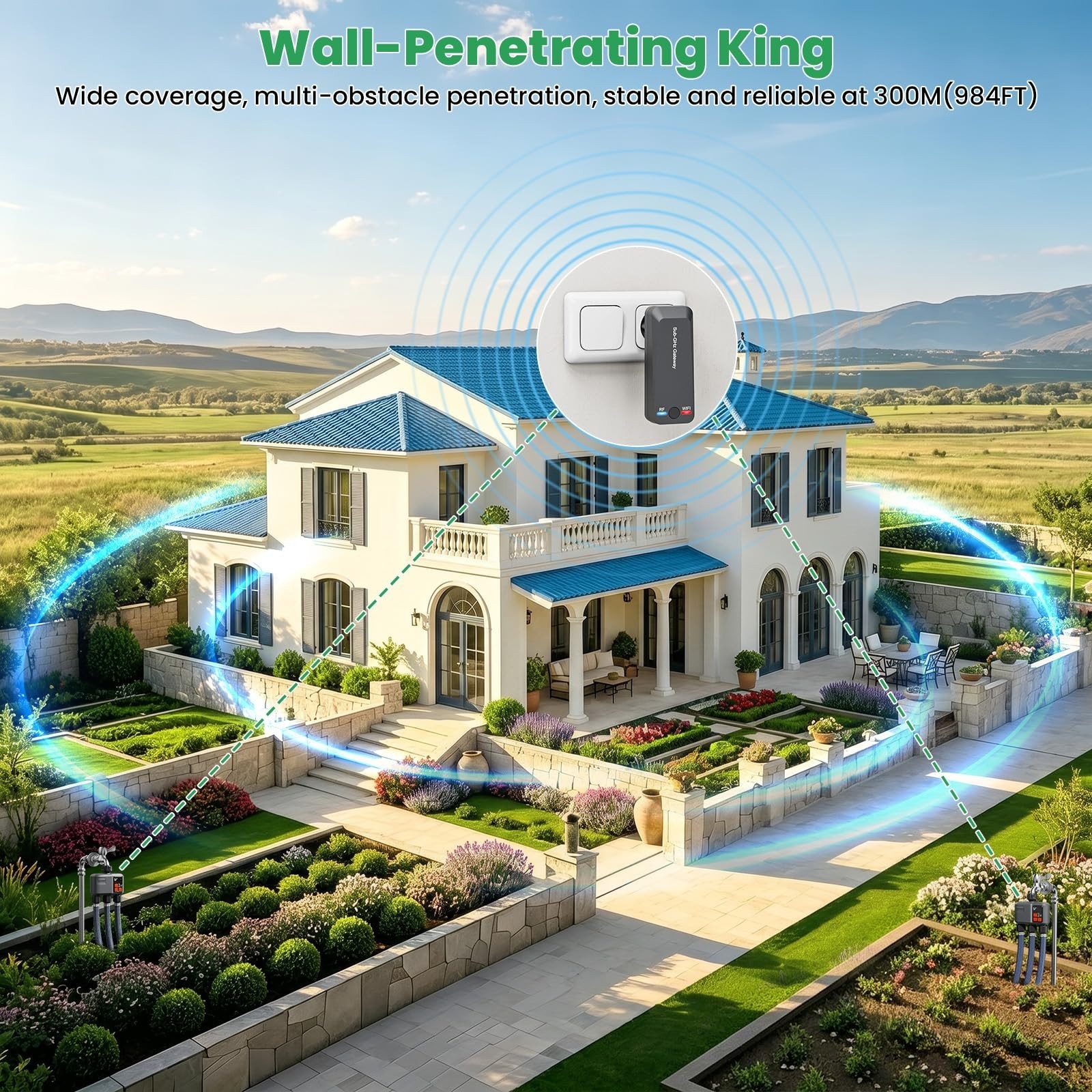 WiFi Sprinkler Timer 3 Zone with 984 FT Range, 3 Outlet Smart Water Timer for...