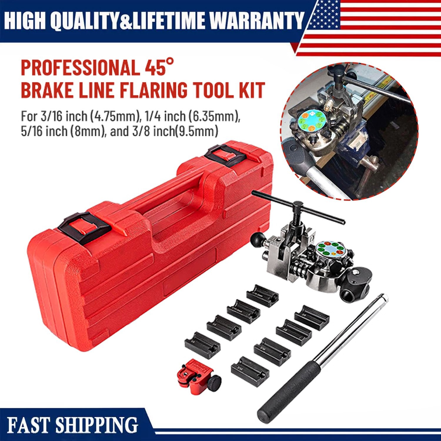 Professional Brake Line Flaring Tool Repair for 3/16", 1/4", 5/16", 3/8" Tube US