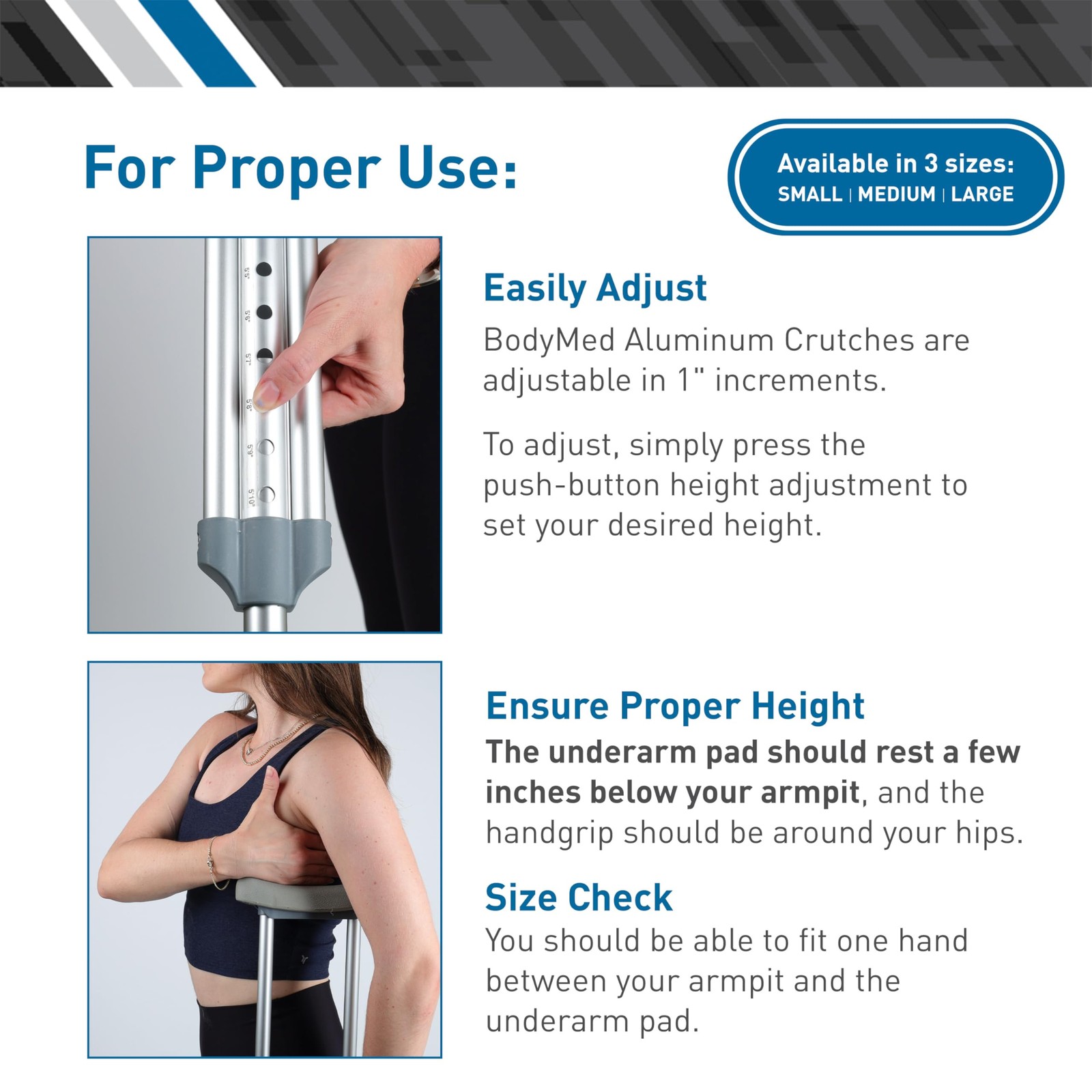 Aluminum Crutches, Medium (Pair) - Adjustable Height (5'2" - 5'10"), Lightwei...